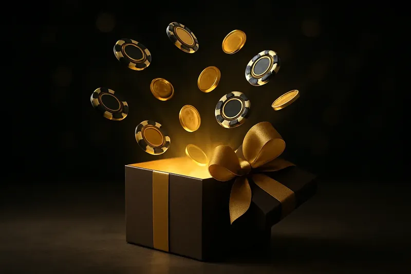 Luxury Bonus Gift Box Premium gift box opening with gold light, casino chips and coins