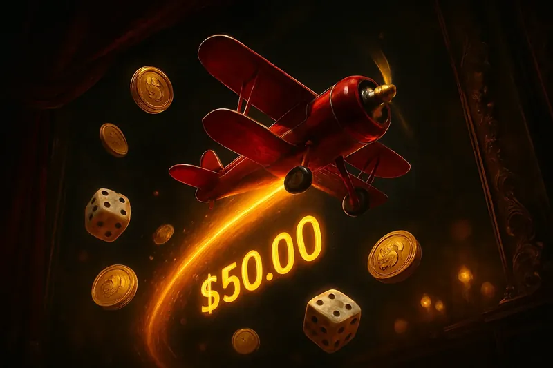 Aviator Crash Game Red airplane crash game with glowing multiplier, coins, and dice